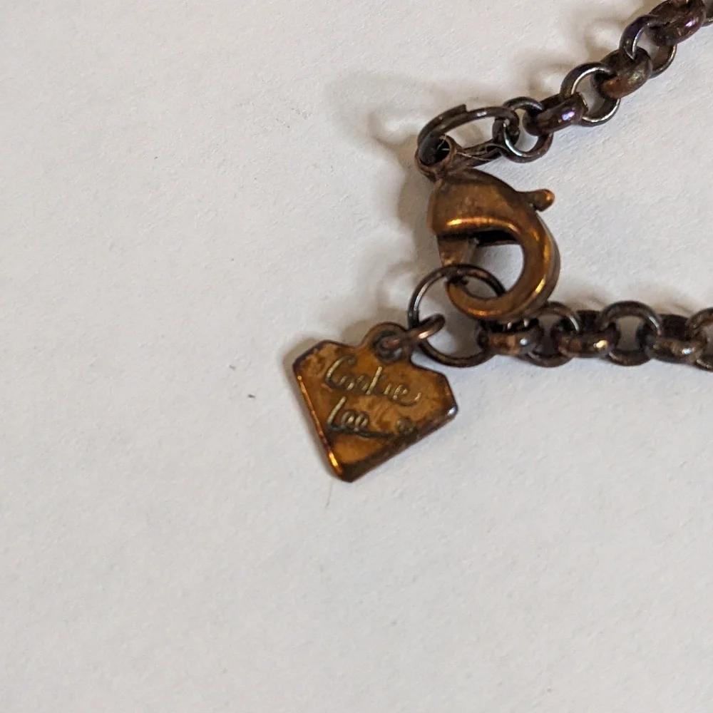 Vintage‎ Cookie Lee Bronze Floral Seed Beaded Pendant Statement Necklace
